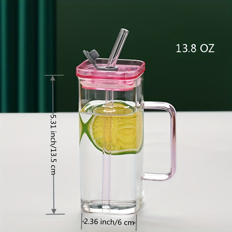square glass cup with handle and straw, view 10 - MRSLM