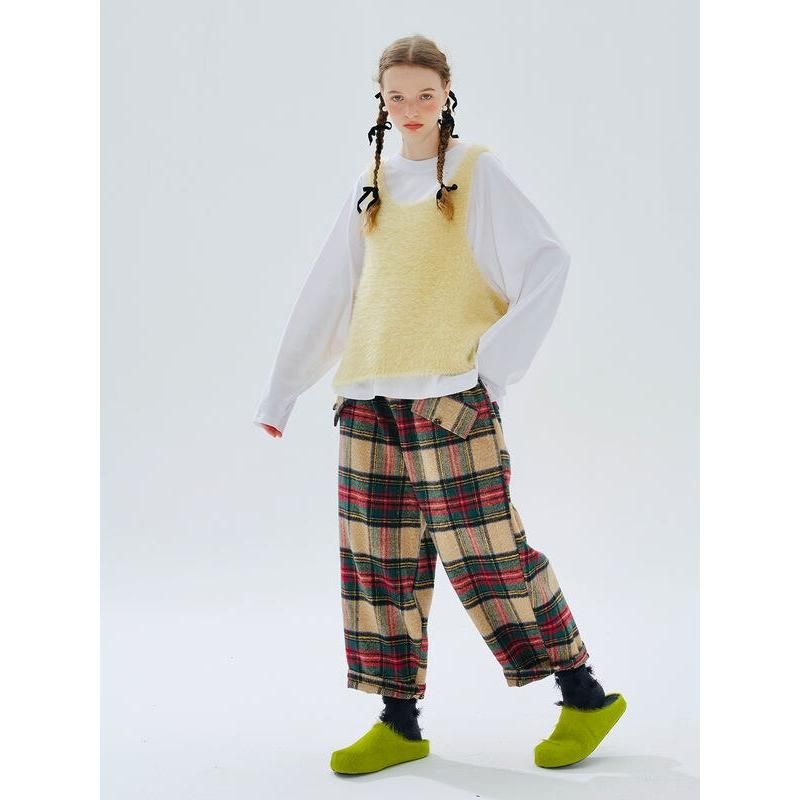 Plaid wool-blend wide leg trousers, view 2 - MRSLM