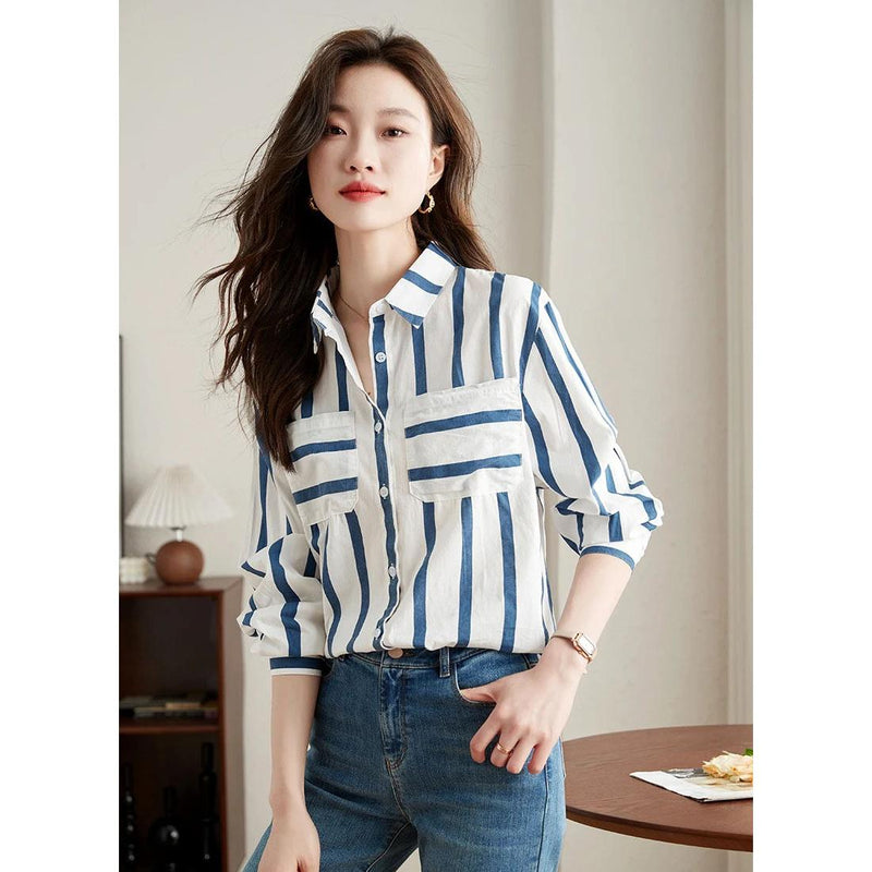 striped chiffon blouse, view 7 - MRSLM