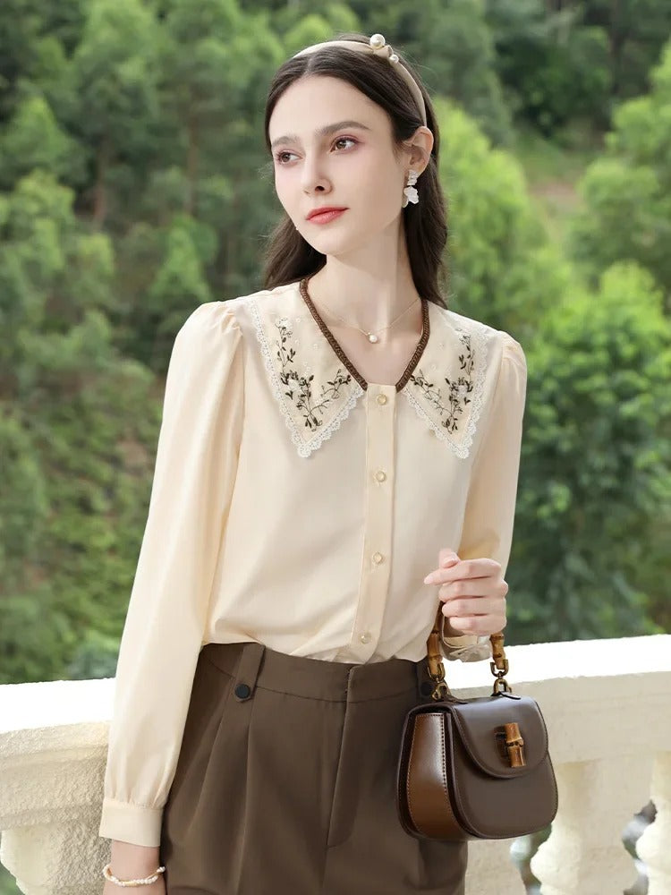 embroidered puff sleeve blouse, view 5 - MRSLM