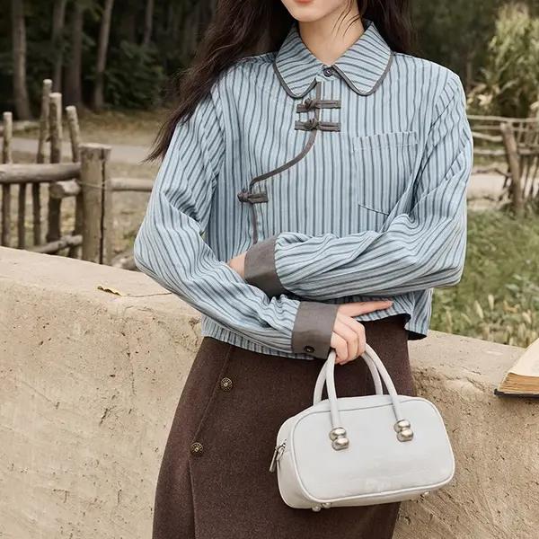 blue-grey striped patchwork blouse - MRSLM