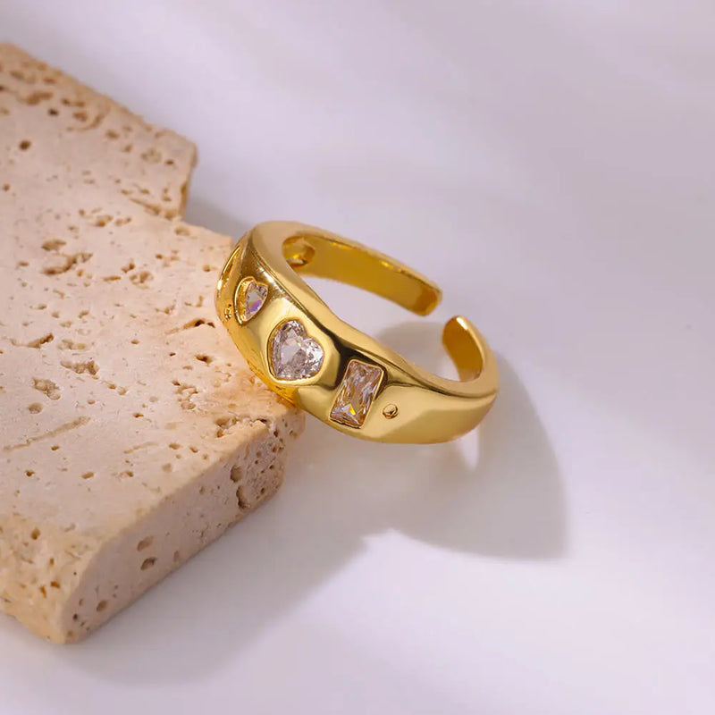 Gold cubic zirconia heart wedding band, view 5 - MRSLM