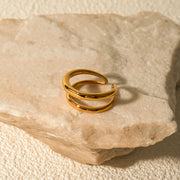 18k gold plated geometric double layer open ring, view 3 - MRSLM