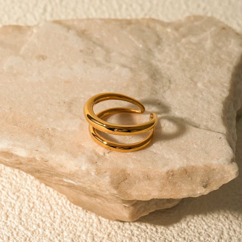 18k gold plated geometric double layer open ring, view 3 - MRSLM