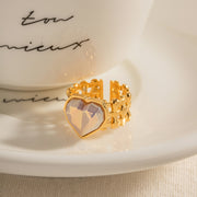 Adjustable stainless steel heart ring with shell beads, view 5 - MRSLM