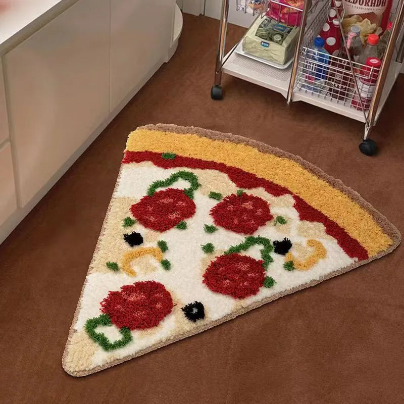 Fluffy tufted pizza bath mat, view 6 - MRSLM
