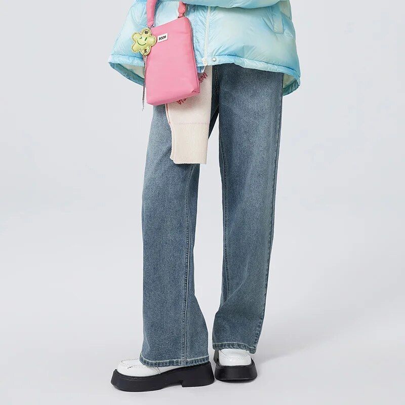 Used-Look-Jeans mit weitem Bein für Damen