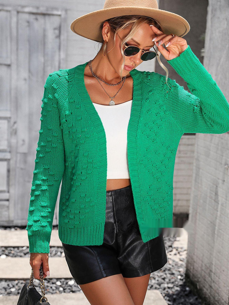 women's textured knit cardigan sweater, view 3 - MRSLM