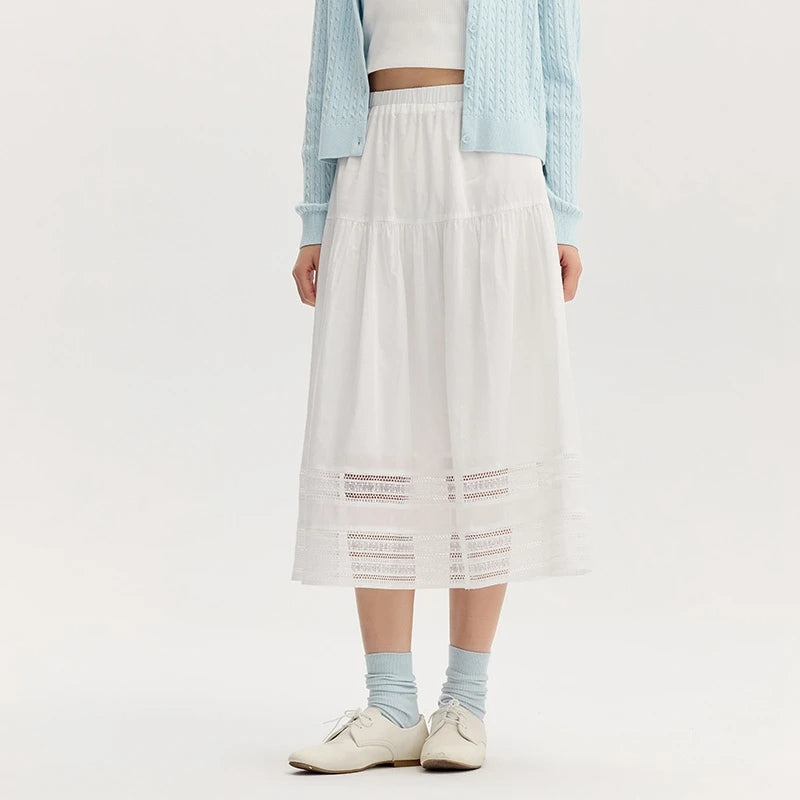 elegant lace hem midi skirt, view 3 - MRSLM