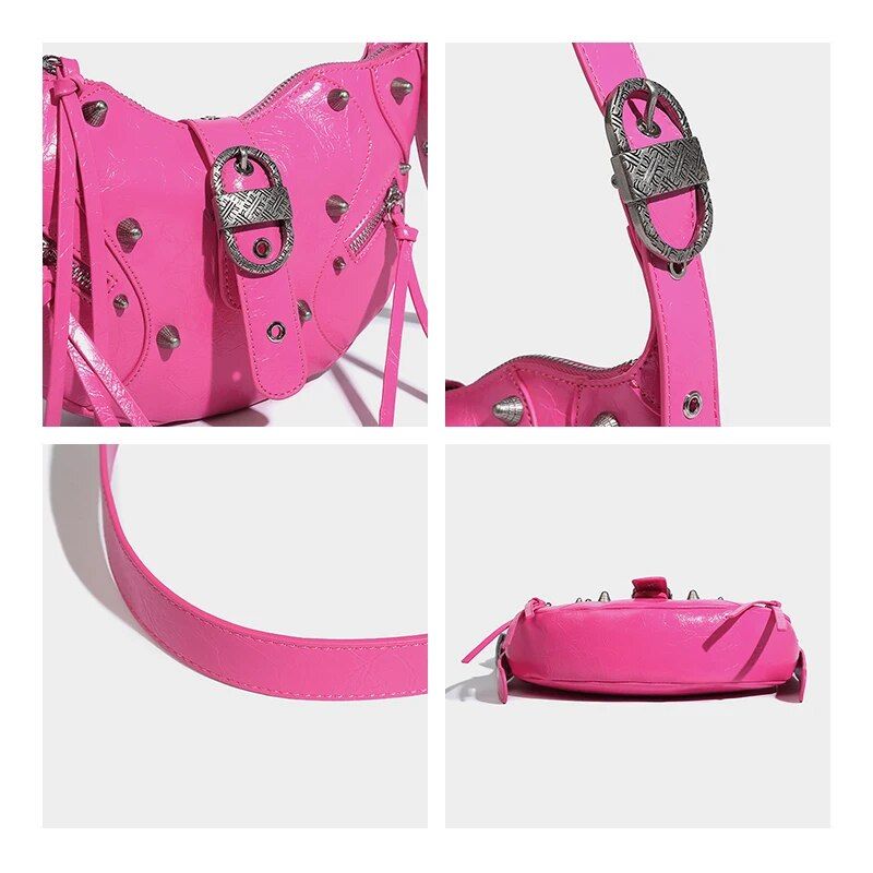 Mochila transversal de couro de luxo rosa punk