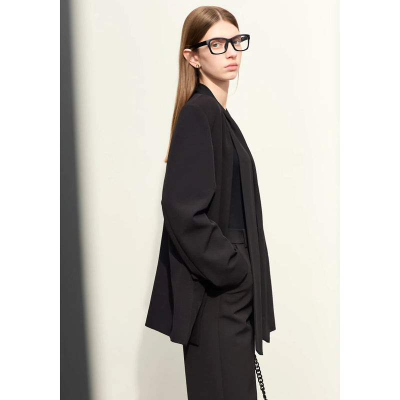 V-Neck Loose Mid-length Blazer with Straps
