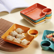 Square snack platter with sauce compartment, view 6 - MRSLM