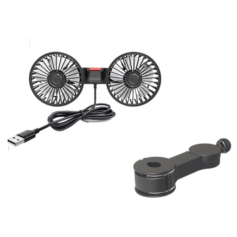 Dual Head USB Car Fan with 360° Rotation for 12V/24V Vehicles
