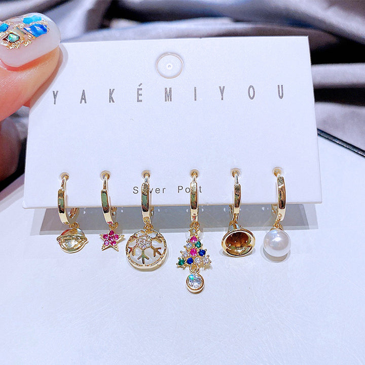 Colorful Zircon Christmas Brass Gold Plated Earring Combo Set