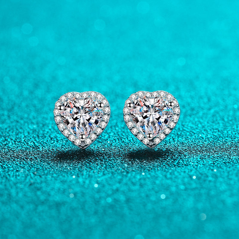 women's moissanite heart silver earrings - MRSLM