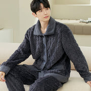 Men's flannel lounge robe cardigan set, view 9 - MRSLM