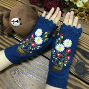 embroidered floral knitted half finger gloves, view 5 - MRSLM