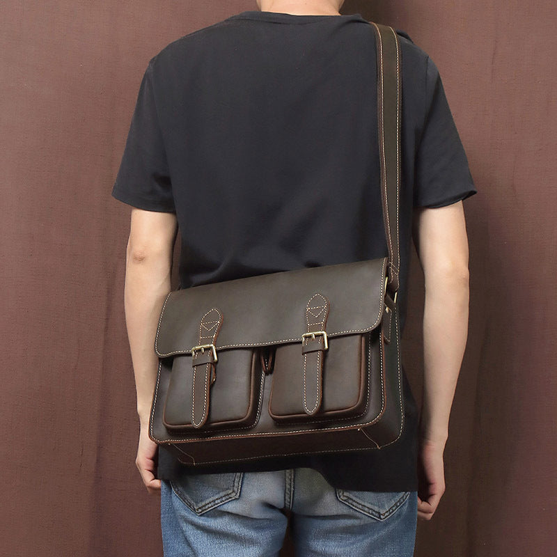 Retro Men's Cowhide Handbag One Shoulder Crossbody Messenger Bag