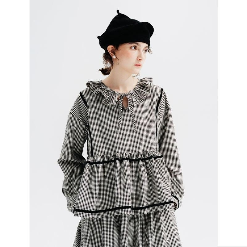 checkered long-sleeved shirt with doll collar, view 3 - MRSLM