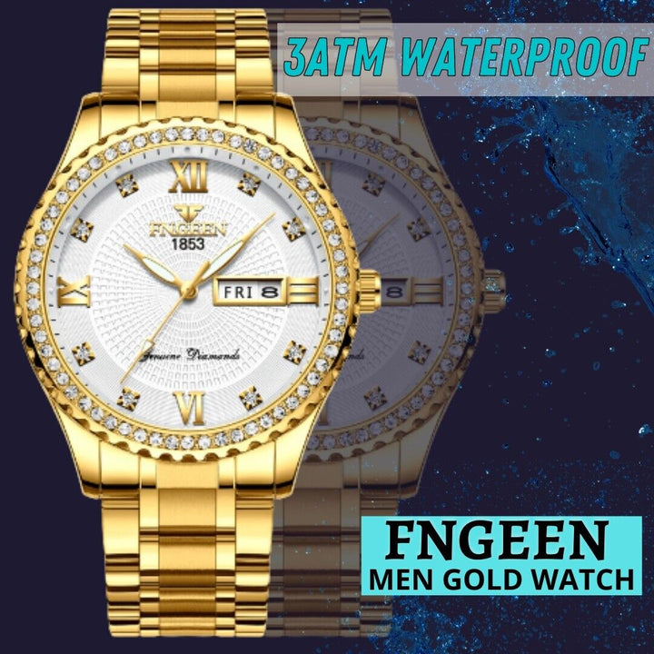 Men's Watch Gold Relojes De Hombre Classic Stainless Steel Quartz Diamond Watch