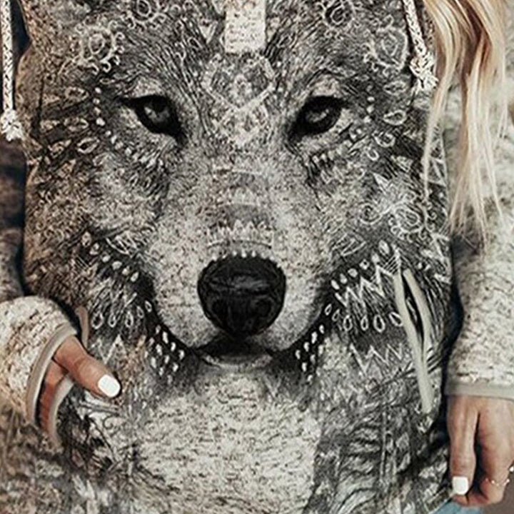 Women's Animal Wolf Print Casual Hoodie