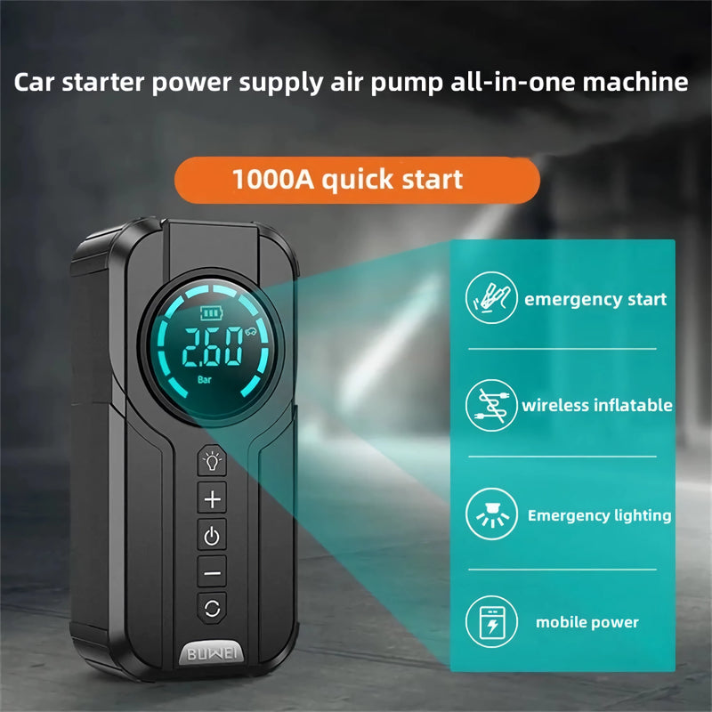 Portable car jump starter with air pump, view 6 - MRSLM