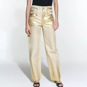 high waist gold coated straight jeans - MRSLM
