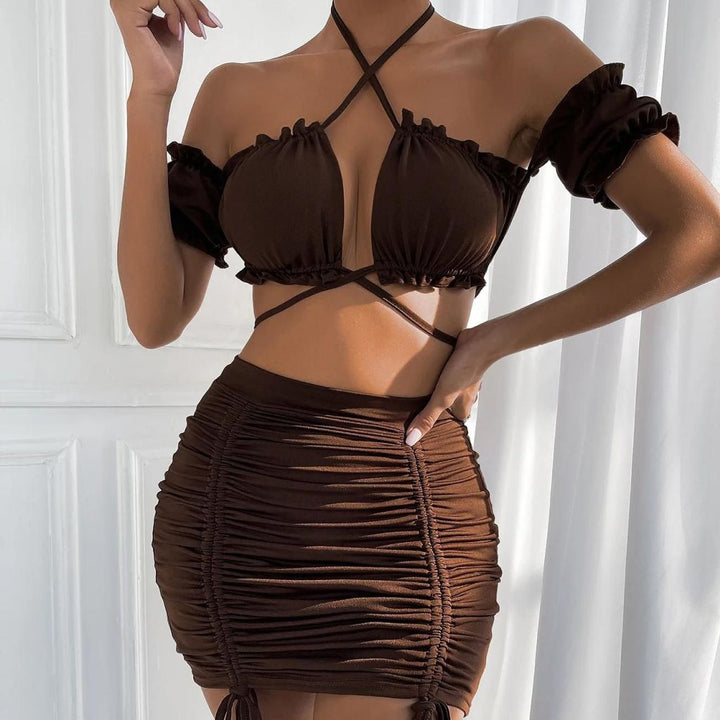 2 PCS Sexy Ruffle Mini Dress Set