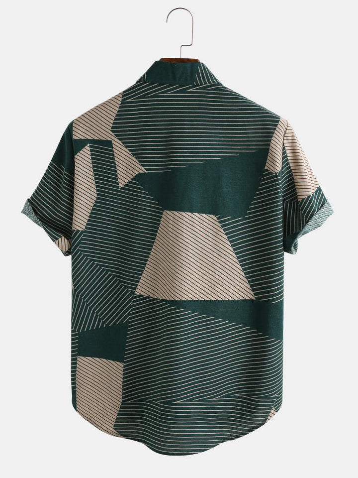 Mens Fashion Color Block Stripe Short Sleeve Casual Shirts - MRSLM