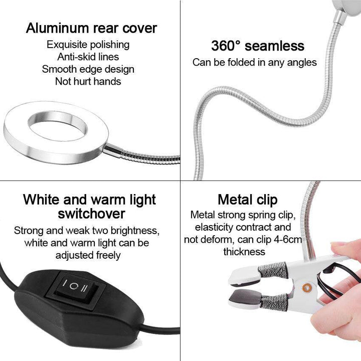 LED Tattoo Lamp Beauty Mirrors Lamp Magnifying Glass Cold Light Clip Lamp - MRSLM