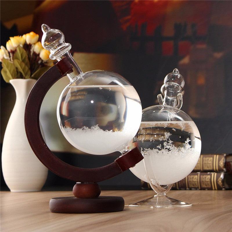 Christmas Gift Weather Forecast Crystal Bottle Globe Storm Home Desk Decor Wood Glass Base Novelties Toys - MRSLM