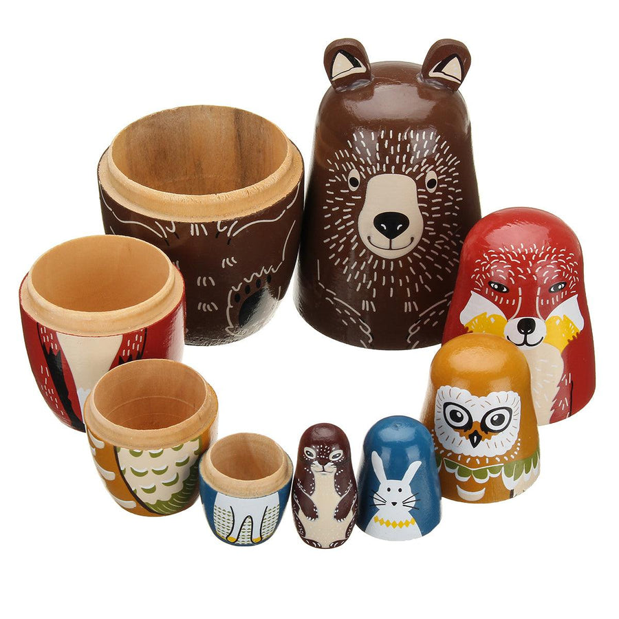 5 Nesting Dolls Wooden Aniimal Bear Russian Doll Matryoshka Toy Decor Kid Gift - MRSLM