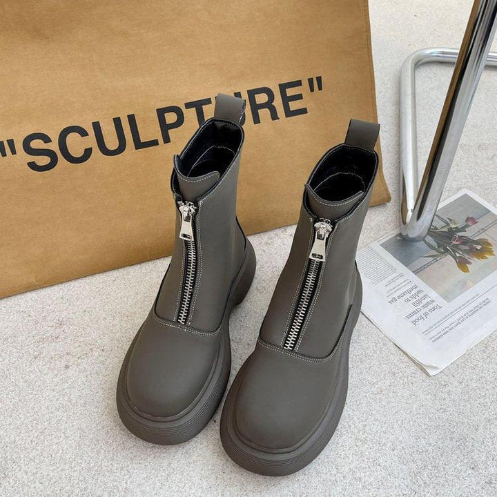 British Style Spring And Autumn Elephant Gray Thick-soled Thin Boots - MRSLM