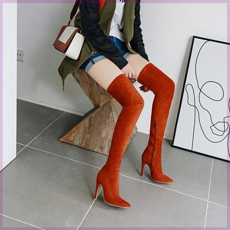 Women Stretch Knee Big Red Boots - MRSLM