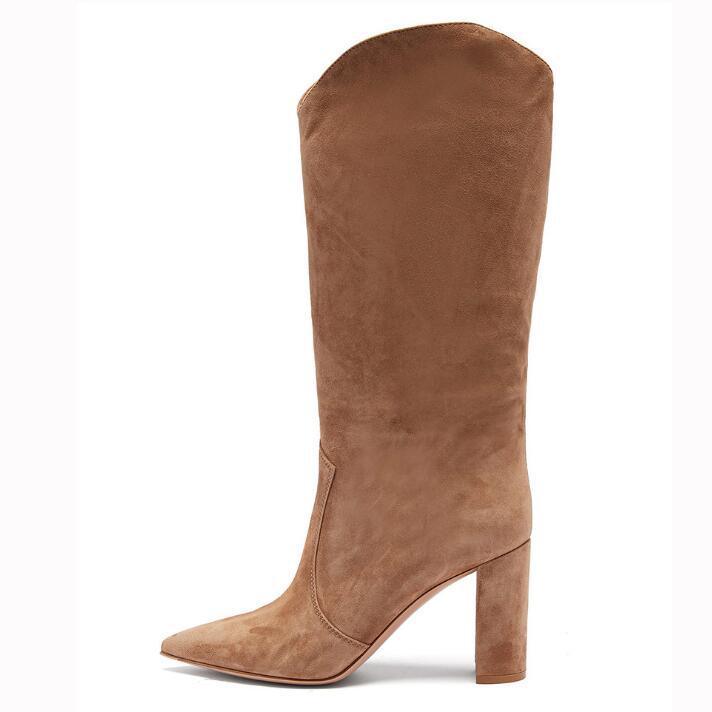 Pointed Toe And Thick Heel One-foot Large Size European And American Women's Knee-length Boots - MRSLM