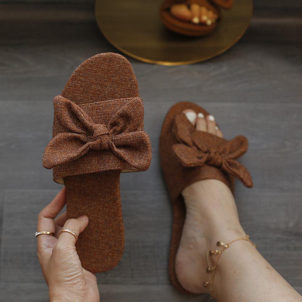 Women's Slippers With Flat Bow - MRSLM