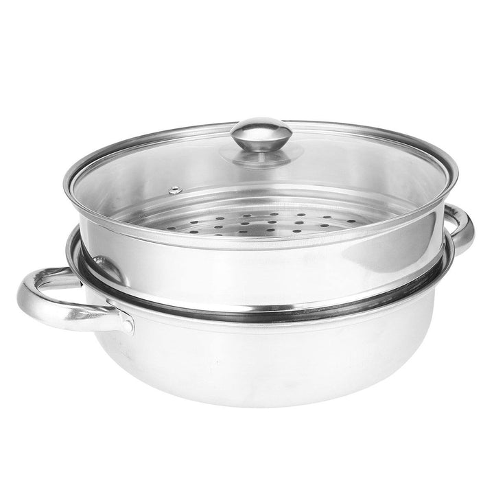 2 Tier 27.5cm Stainless Steel Food Steamer Pot Pan Vegetable Cooker Glass Lid - MRSLM