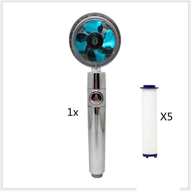 Propeller Driven Shower Head With Stop Button And Cotton Filter Turbocharged High Pressure Handheld Shower Nozzle - MRSLM