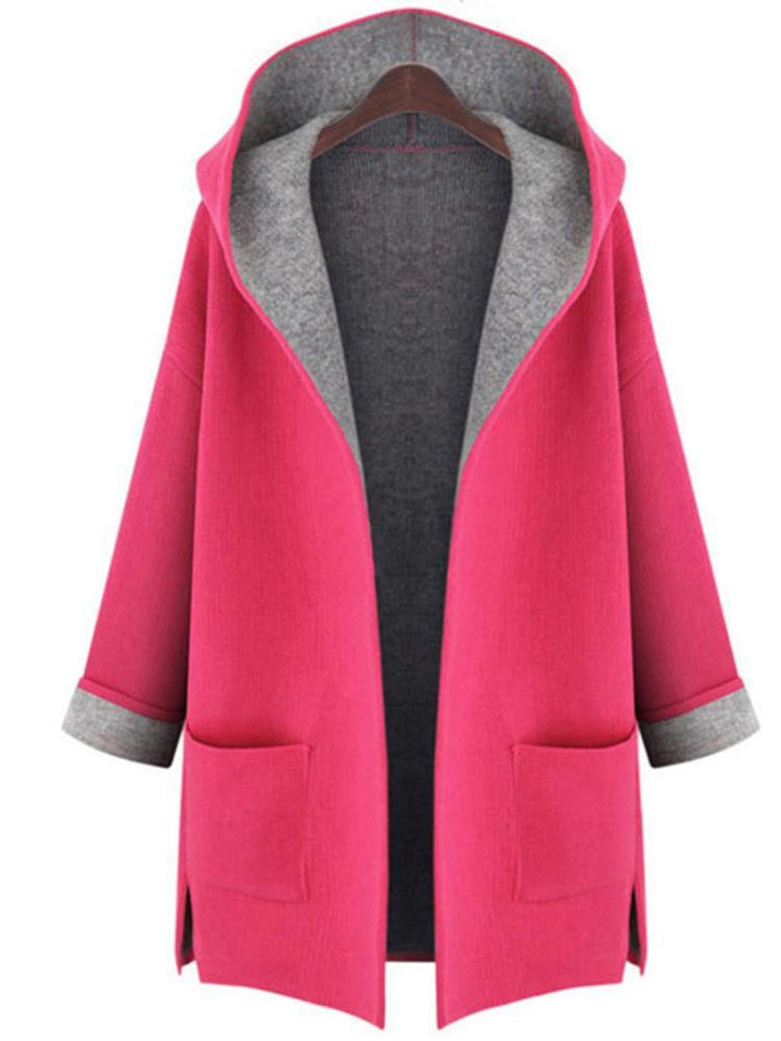 L-5XL Women Solid Color Autumn Winter Hooded Coats with Pockets - MRSLM
