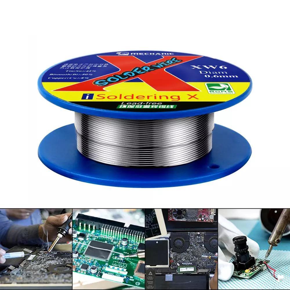 MECHANIC 50g 0.5/0.6mm Rosin Core Lead-Free Solder Wire 138℃ Real Low Melting Point Solder Wire Welding Flux Sn 42%/Bi 50%/Cu 8% - MRSLM