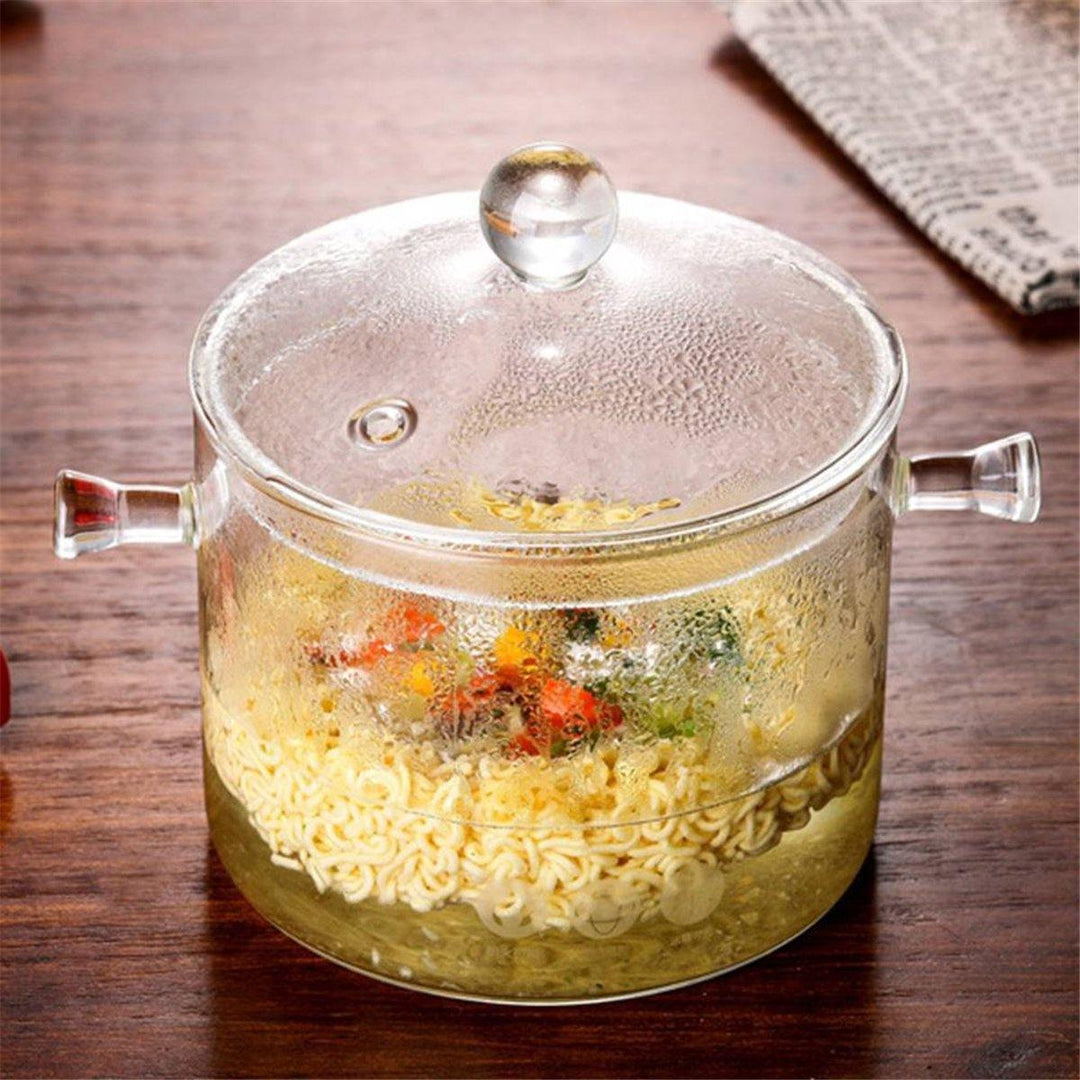 1.5/1.7L Resistant Clear Glass Cooker Pot Soup Heat Bowl Food Milk Cooker Tool Heating Kitchen Pot - MRSLM