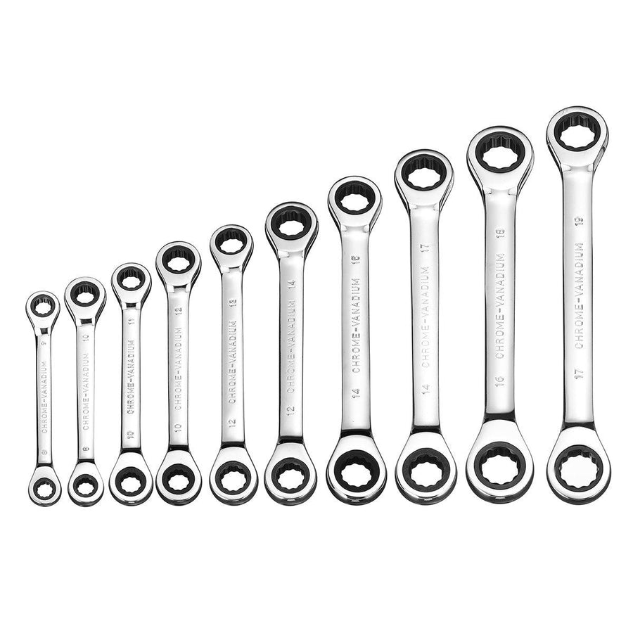 8-19mm Steel Metric Fixed Head Ratchet Spanner Gear Wrench Double End Ring Tool - MRSLM
