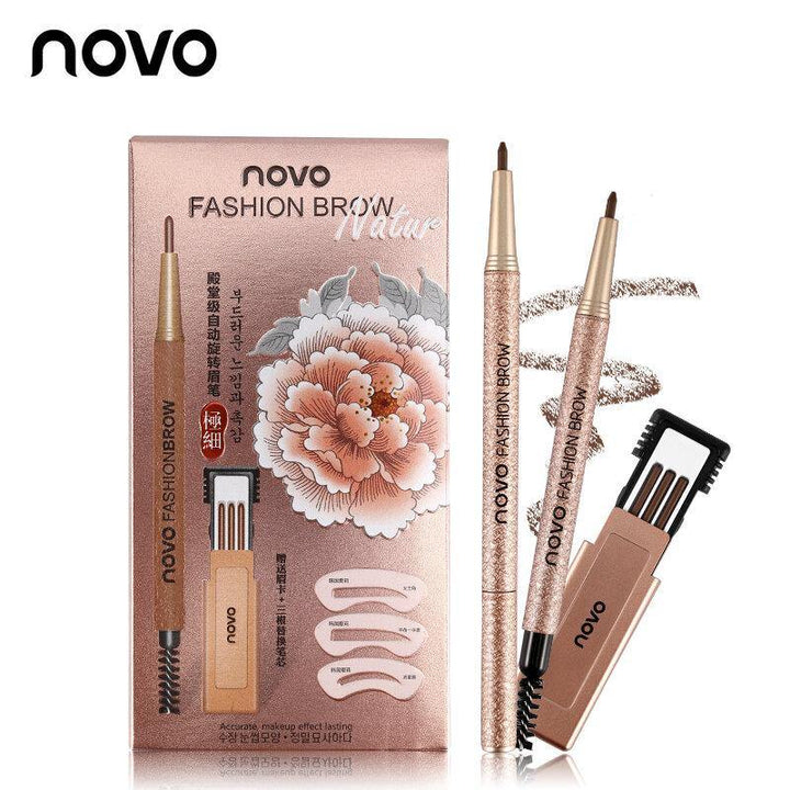 NOVO 4 Colors New Eyebrow Pencil Makeup Set With 3pcs Pencil+3pcs Eye Brows Template Waterproof Long Lasting Make Up - MRSLM