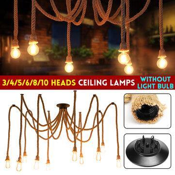 1.5M 3/4/5/6/8/10 Heads Industrial Hemp Rope Chandelier Ceiling Pendant Light E27 Lampholder Light Fixture AC110-220V - MRSLM