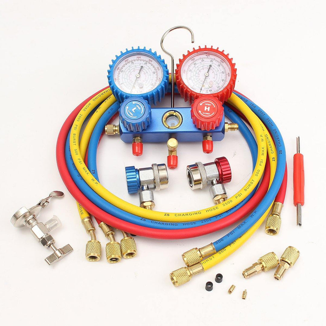 AC Refrigerant Manifold Gauge Set Air Conditioning Tools with Hose and Hook for Air Condition - MRSLM