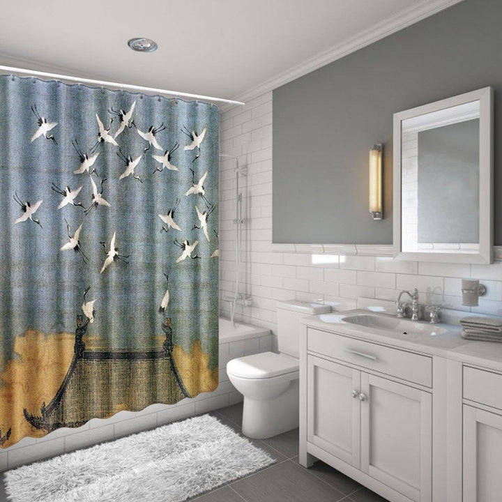 Fabric Various Pattern &12 Hooks Bathroom Shower Curtain Set Bathtub Mats Toilet Cover Bath Rugs - MRSLM