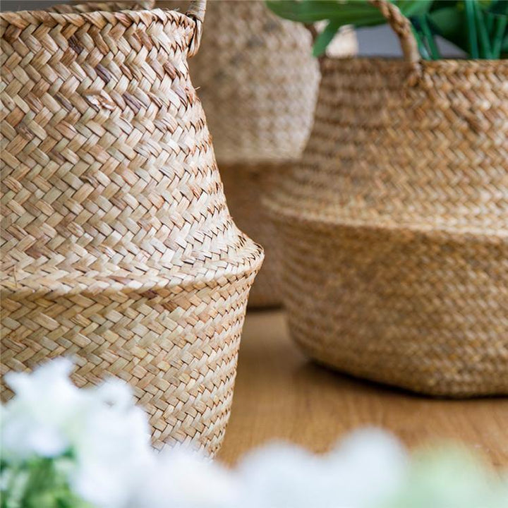 Garden Flower Pot Seagrass Belly Basket Storage Plant Pot Foldable Seeding Nursery Decoration Bag - MRSLM