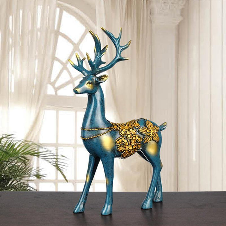 Nordic Style Resin Elk Figurines Furnishing Articles Originality Family Room Home Decorations (Blue) - MRSLM
