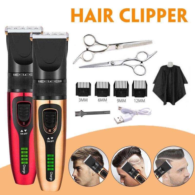 USB Charging Non-waterproof LCD Hair Clipper With 4 Push Heads 1 Flat Shears 1 Tooth Shears 1 Haircut Cloth - MRSLM