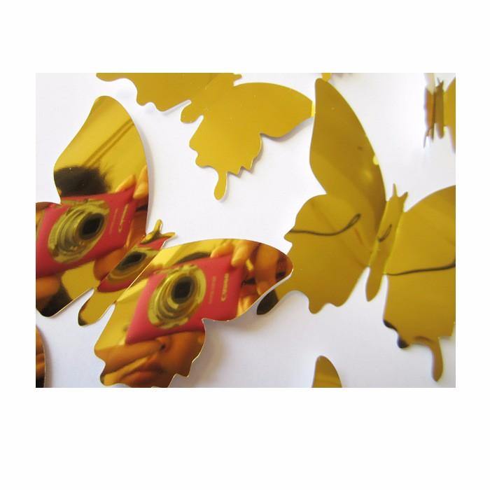 12PCS 5 Colors 3D Mirror Surface Butterfly Wall Sticker Fridge Magnet Home Decor Art Applique - MRSLM